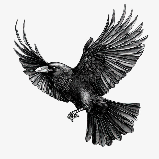 孤立的飞行黑乌鸦