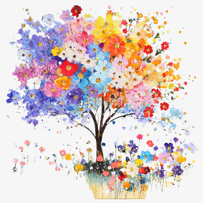 画框中的彩色花草树木画