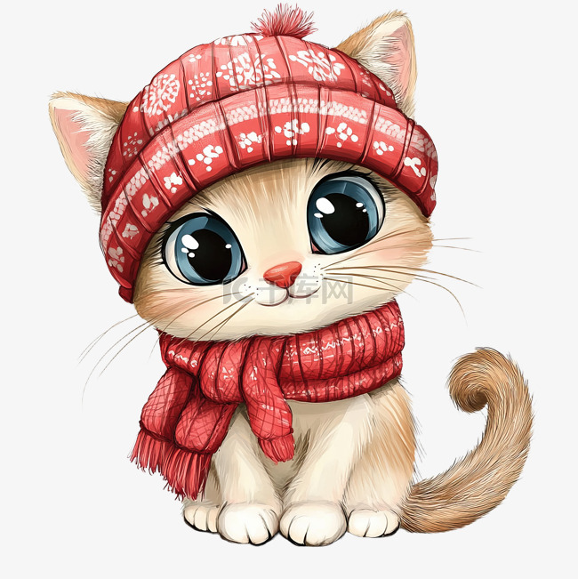 戴着帽子和手套的滑稽卡通猫