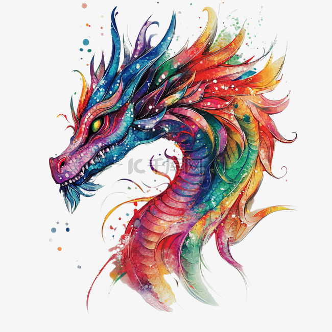 彩色龙头艺术版画