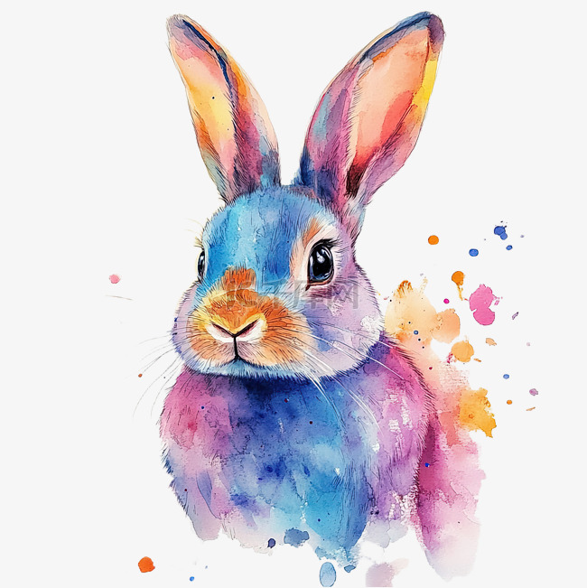 彩色兔子水彩画