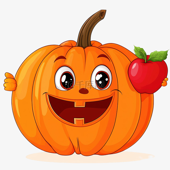 卡通南瓜拿着苹果