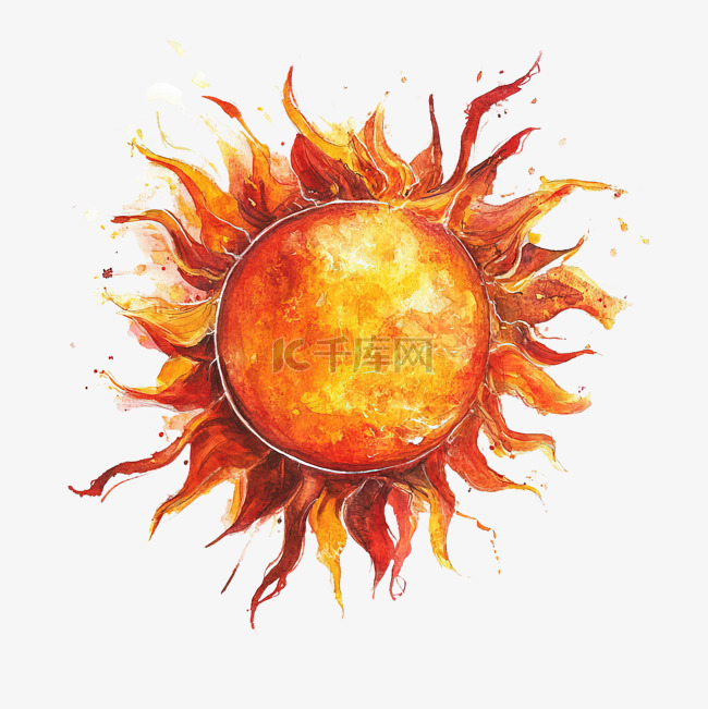 火红的太阳水彩画