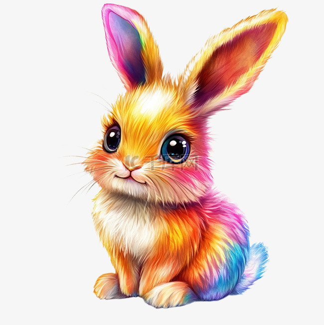 大耳朵大眼睛的彩色兔子插图