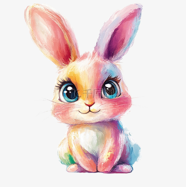 大耳朵大眼睛的彩色兔子插图