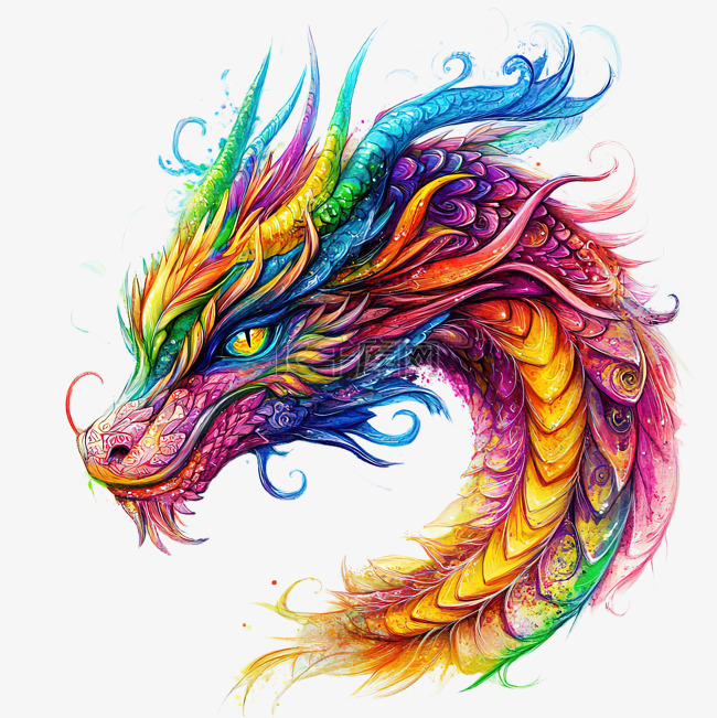 蓝黄眼睛的彩色龙免抠图片是千库网设计师制作的卡通手绘png素材,该免