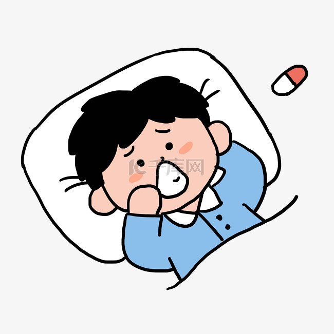 生病吃药手绘卡通元素