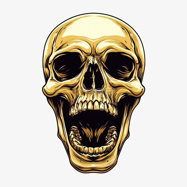 张开嘴巴的金色骷髅头
