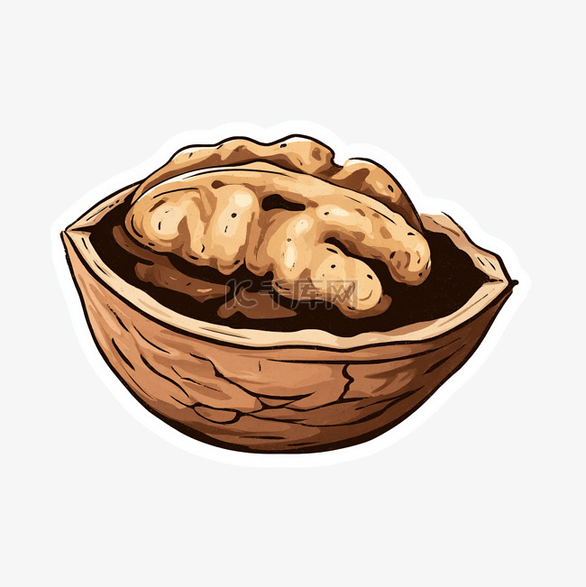 带壳的卡通核桃贴纸