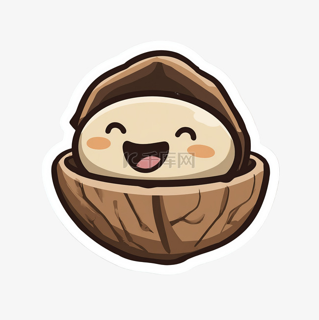 带壳的卡通核桃贴纸