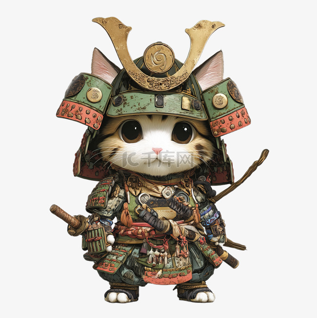 穿着盔甲的可爱武士猫