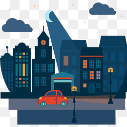 卡通城市夜景插画矢量