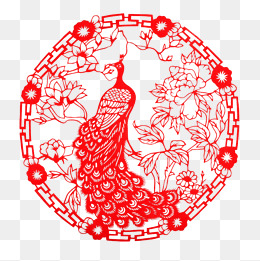 孔雀剪纸素材图片免费下载_高清装饰图案psd_千库网