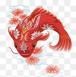 红色手绘卡通大鱼png免抠图