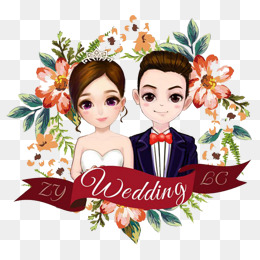 卡通手绘情侣婚礼