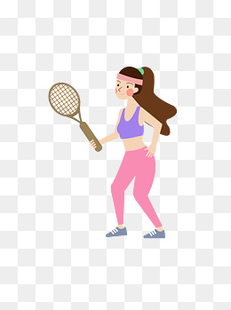 卡通手绘女生打球运动矢量图