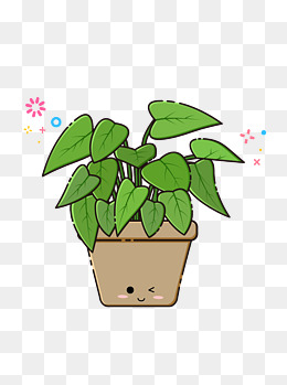 一盆绿色盆景植物卡通元素