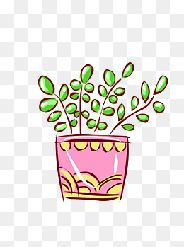 手绘花简笔画风格可爱卡通小盆栽