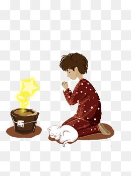 彩绘许愿的少年人物可商用元素