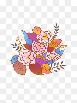 卡通可爱手绘花朵花卉花束彩色设计元素图案