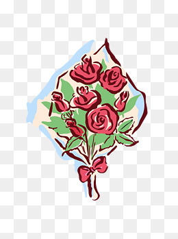 手绘花可爱卡通玫瑰花束矢量素材