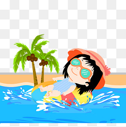 游泳女将卡通免抠图