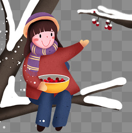 大寒人物和樱桃插画