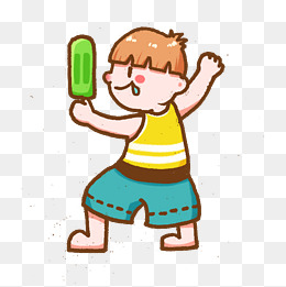 夏天吃西瓜解暑的男孩
