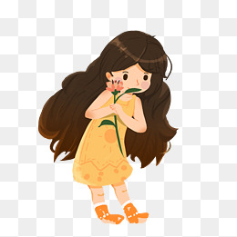 卡通小女孩拿着花朵免抠图