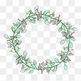 红绿手绘植物花草树木花环边框免抠素材