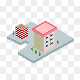 千库网 图片素材 红色2.5d立体建筑插画