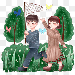 踏青扑蝴蝶的小孩