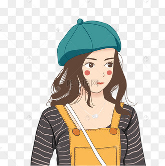 手绘甜美带贝雷帽的美少女