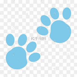 可爱卡通手绘蓝色猫爪印矢量图