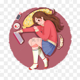 追剧少女躺着看视频枕头短裙卫衣长发png格式