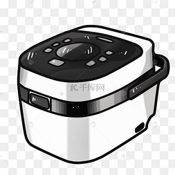 手绘黑白色电饭煲插画