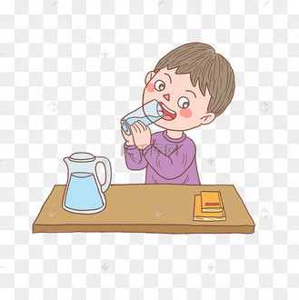 卡通手绘人物小男孩喝水