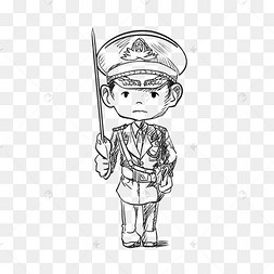 手绘线描军人刀剑插画