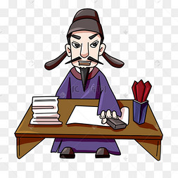 卡通手绘古人升堂插画