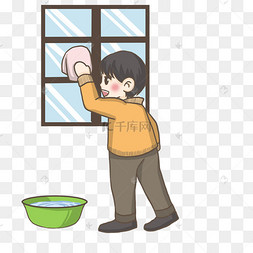 擦窗户的男孩png