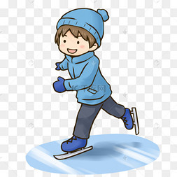 冬季冬天卡通手绘溜冰的可爱男孩