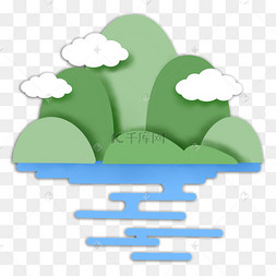 手绘卡通青山绿水背景