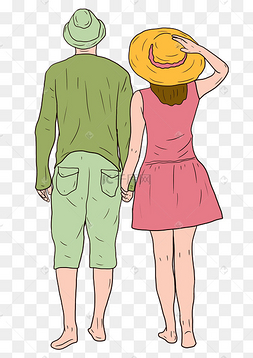 手绘卡通情侣背影插画