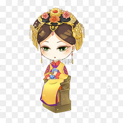 皇后清宫皇帝q版漫画元素png古代宫廷女帽素材童话世界爱丽丝梦镜红心