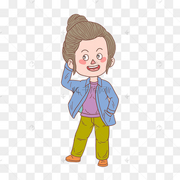 卡通手绘人物盘发女孩