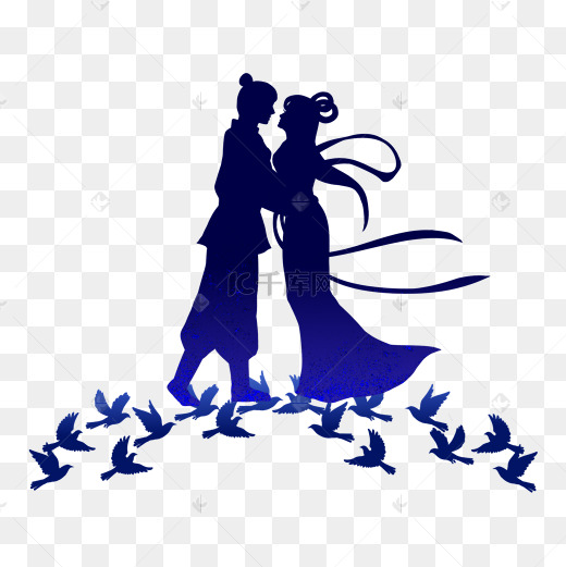 牛郎织女七夕鹊桥剪影图片