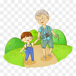 节放风筝爷孙重阳节老人爷孙俩重阳节全家团圆登高卡通手绘爷孙2019