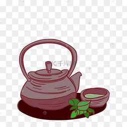 手绘紫砂茶壶茶碗插画