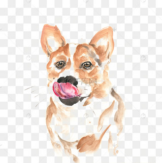 舔舌头的小狗水墨画png免抠素材
