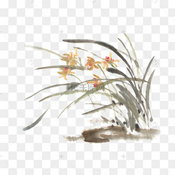 兰花草水墨画png免抠素材